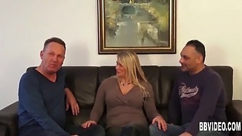A Voluptuous German Mature Woman Handles Two Penises In A Threesome
