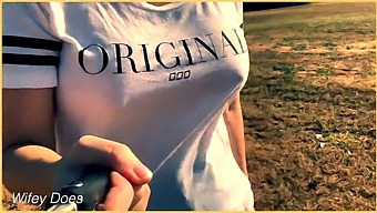 A Married Woman Takes A Stroll On The Golf Course Without A Bra