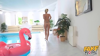 Milf Nathaly Cherie And Her Large Breasts Engage In Anal Intercourse With A Sizable Penis By The Pool